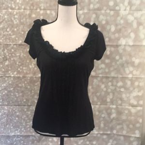 Like New, Elie Tahari Black Ruffle Top